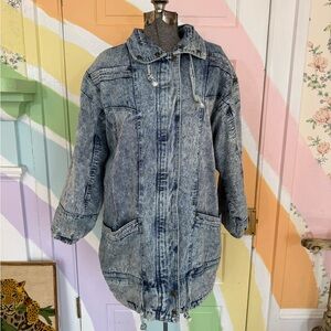 Vintage 80’s/90’s Stefano Worldwide Acid Wash Rare Puffy Denim Jacket Sz L 💛🍄